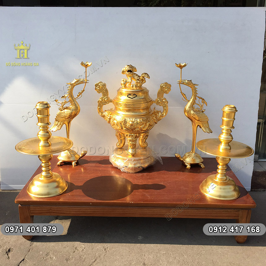 Bộ Ngũ Sự Bằng Đồng D&aacute;t V&agrave;ng 9999 Tuyệt Đẹp
